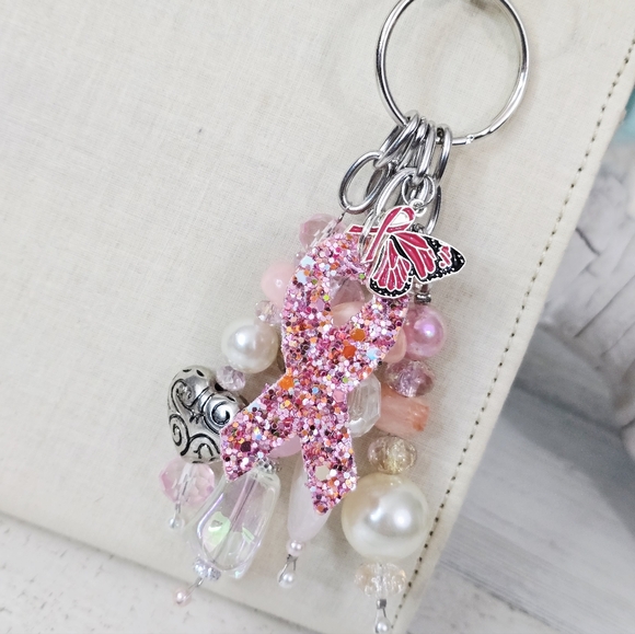 Handmade Pink RibbonPurse Charm / Keychain - Breast Cancer Awareness - Picture 4 of 6